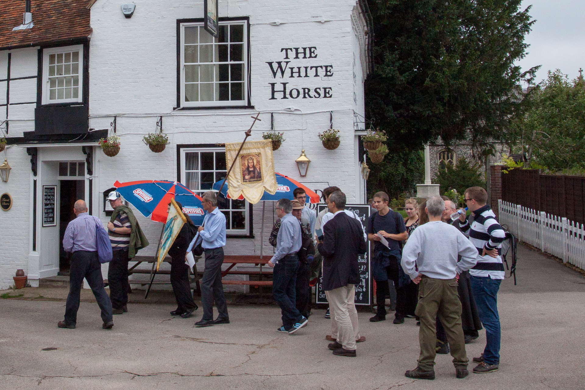 Pilgrims beginning to gather in Chilham village square to start the pilgrimage.