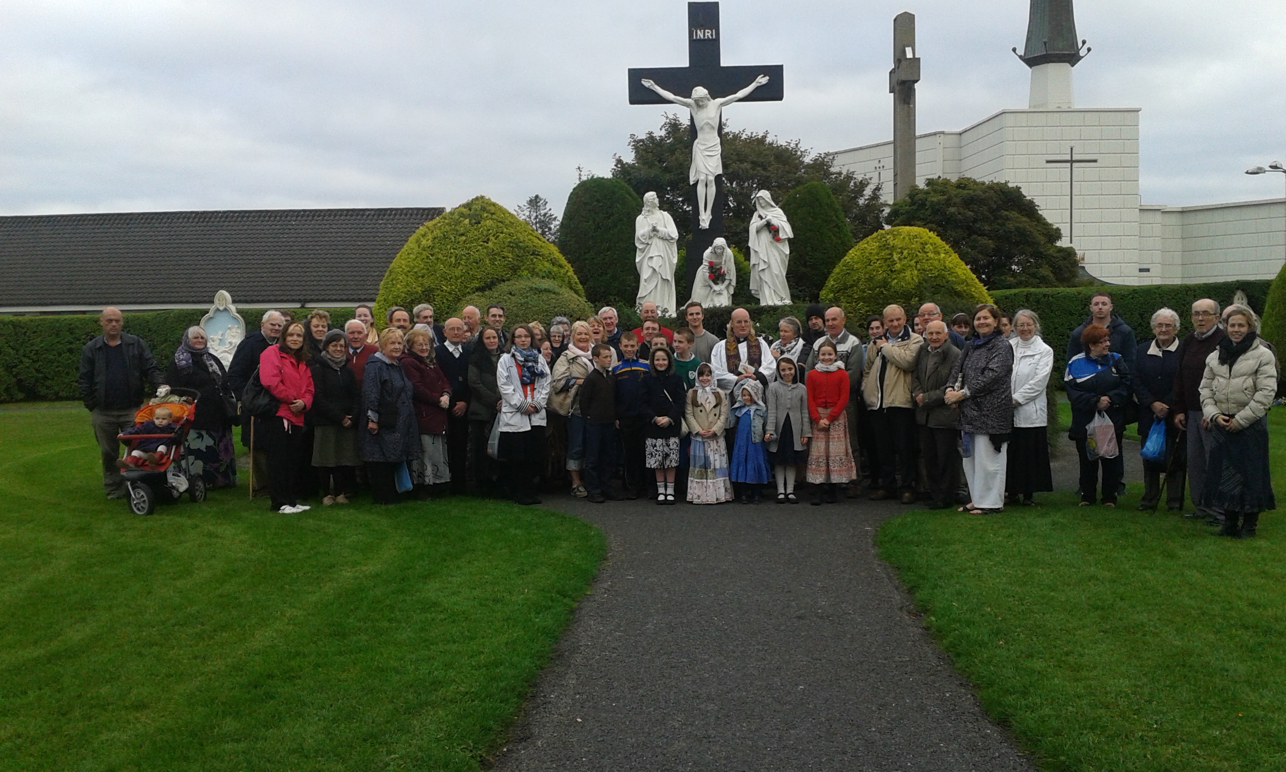 Some of the pilgrims with Fr Macdonald at the Shrine of Knock.