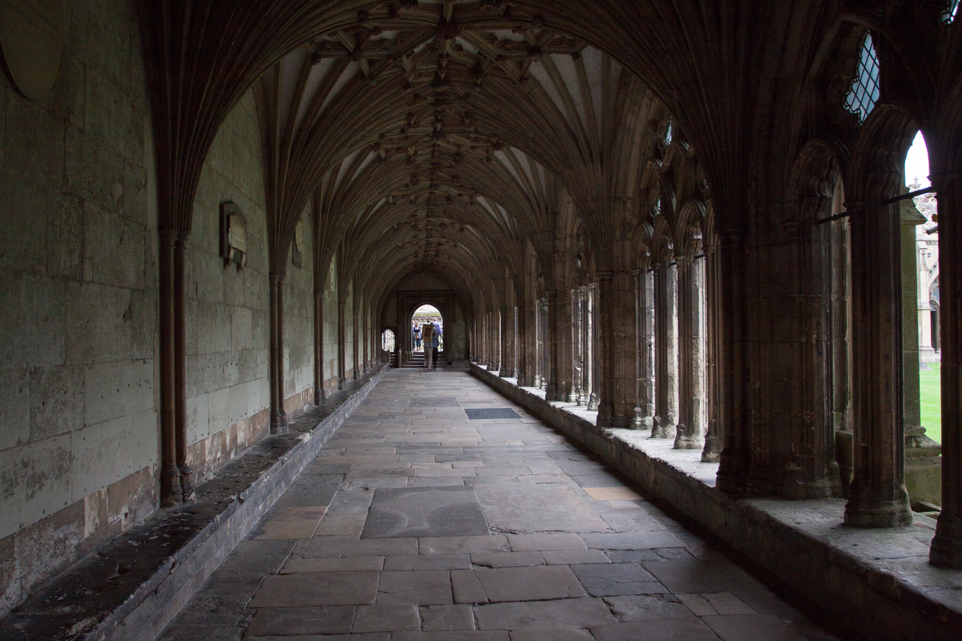 The pilgrimage entering the cloister at Canterbury Cathedral.