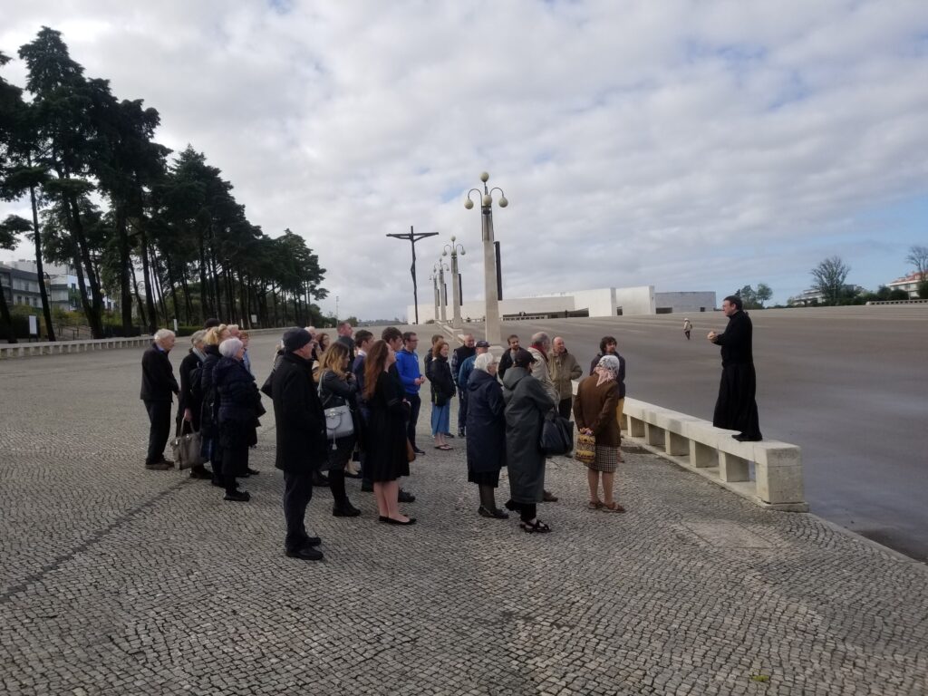 Our chaplain, Fr Ballini, providing the first conference at the Shrine.